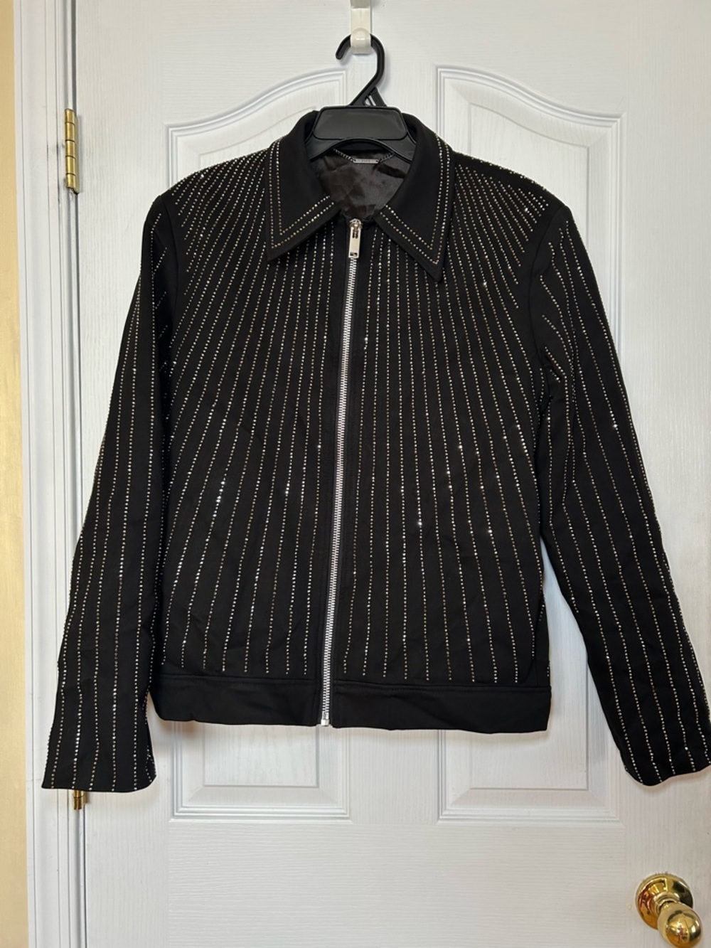 Black Stud-Embellished Zip Front Jacket